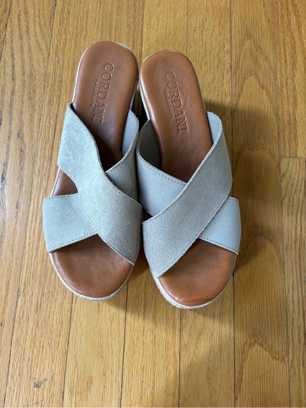 Cordani Taupe Suede Crisscross Slide Mules